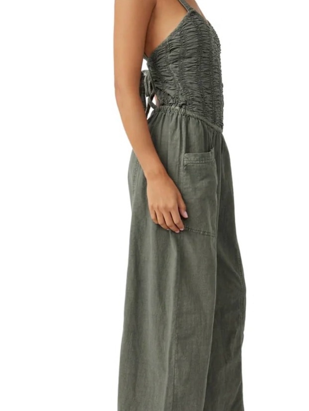 🆕Bnwt Free People After All Ruched One Piece Smocked Wide-Leg jumpsuit - Picture 3 of 10